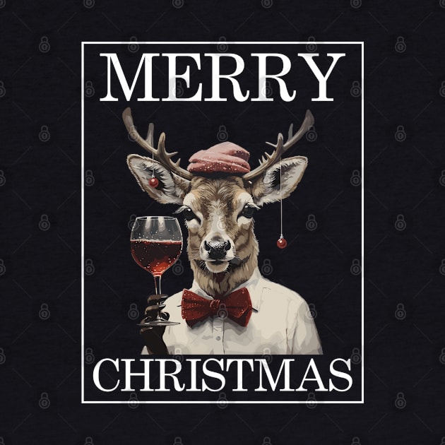 Christmas Deer with Wine Glass Funny Christmas by Stawi's Design Factory